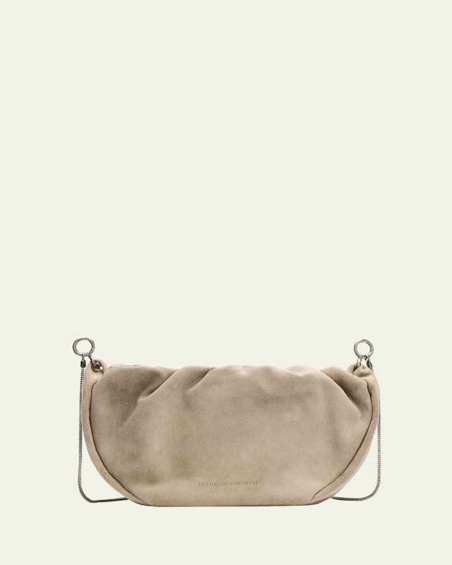 Monili Ruched Suede Shoulder Bag